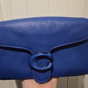 Blue Leather Shoulder Bag with C-Clasp